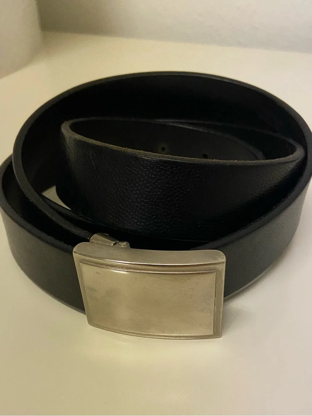 Coach Black Leather Belt Brushed Silver Plaque Buckle Unisex 40” Made In Italy